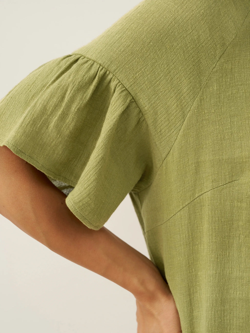 Linen Round Neck Flutter Sleeve Maxi Dress WINNIE