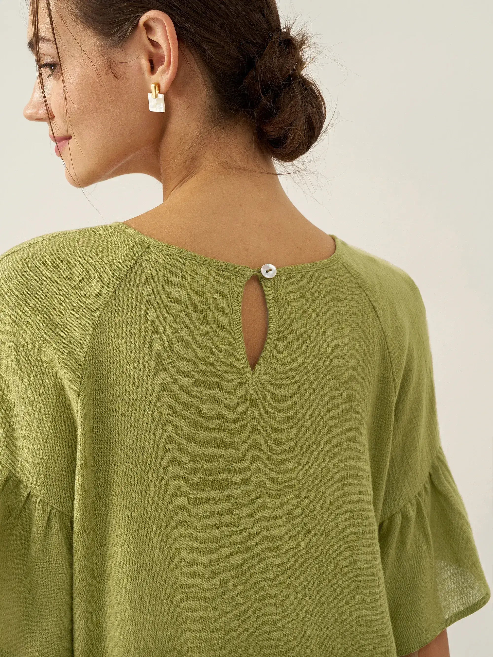 Linen Round Neck Flutter Sleeve Maxi Dress WINNIE