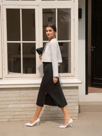 Crossover V-Neck Wrap Stretch Midi Dress MARNIE