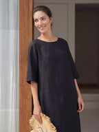 100% Linen Collarless Mid-Length Dress SOFIA