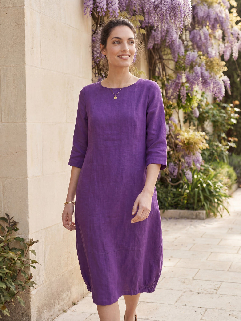 100% Linen Collarless Mid-Length Dress SOFIA