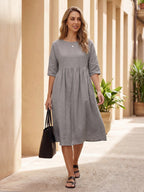 100% Linen A-Line Midi Dress VALENCIA