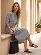 100% Linen A-Line Midi Dress VALENCIA