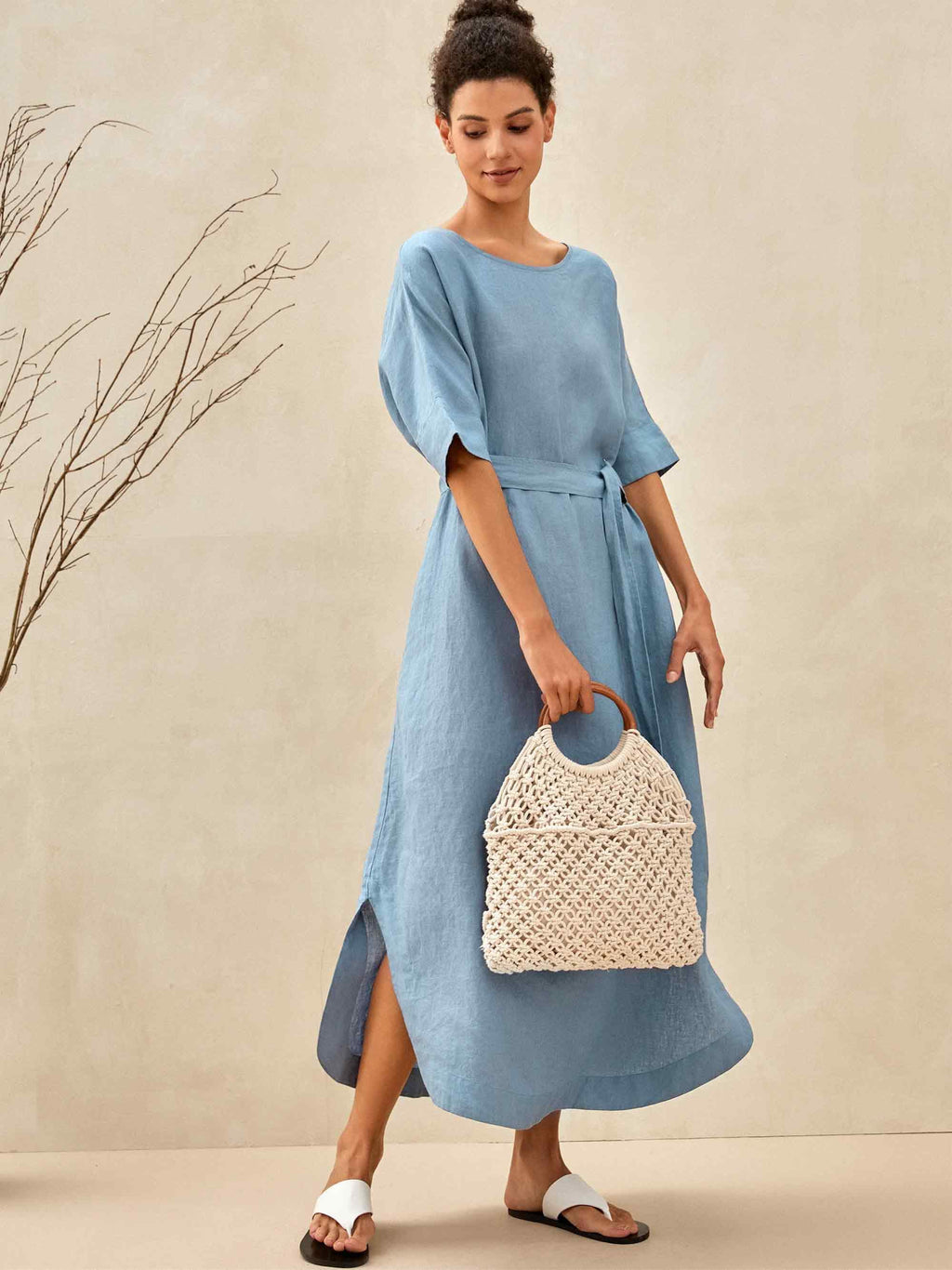 100% Linen Loose Fit Kimono Maxi Dress MADDIE