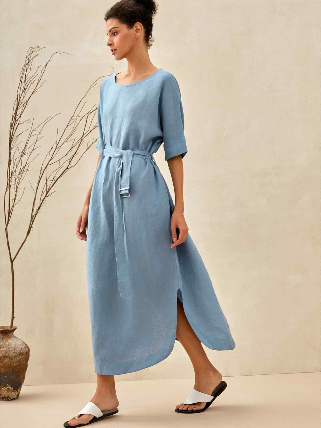 100% Linen Loose Fit Kimono Maxi Dress MADDIE