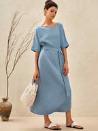 100% Linen Loose Fit Kimono Maxi Dress MADDIE