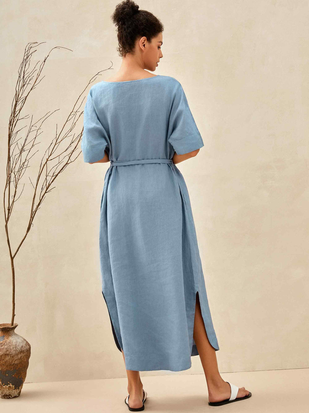 100% Linen Loose Fit Kimono Maxi Dress MADDIE