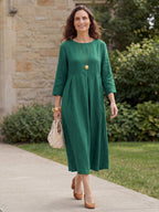 100% Linen Bateau Neck Pleated Maxi Dress ABIGAIL