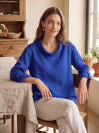 100% Linen Draped Neck Top HOLLIS