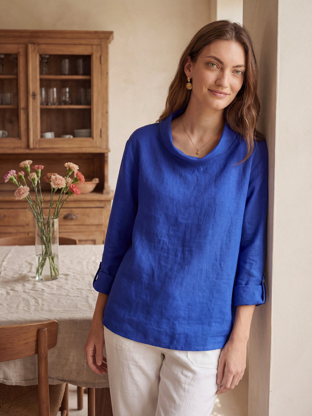 100% Linen Draped Neck Top HOLLIS