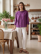 100% Linen Draped Neck Top HOLLIS