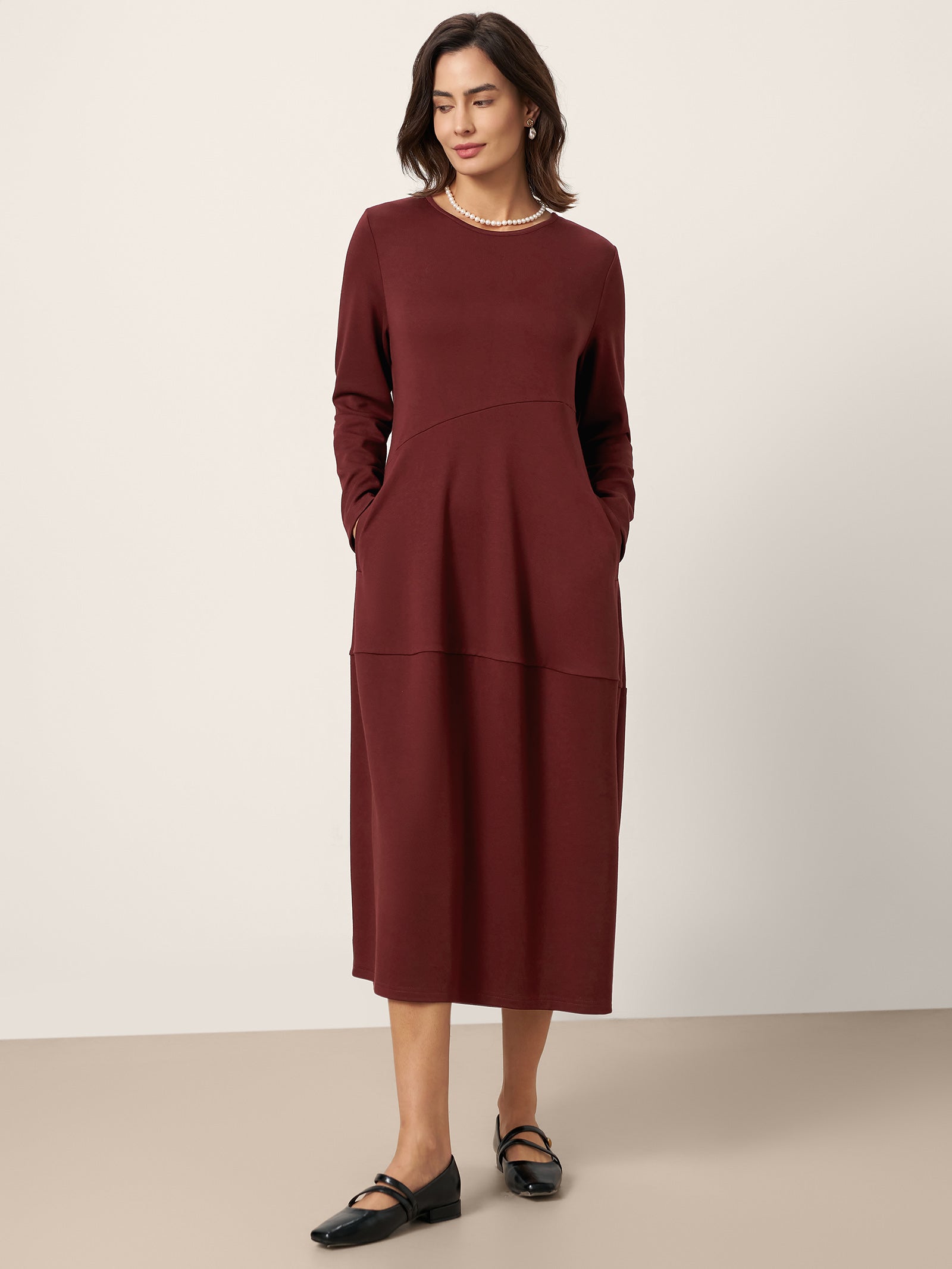 Wool-Cotton Asymmetric Cocoon Midi Dress AVERIE