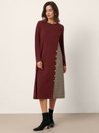 Wool Plaid Panel Midi Dress ALIA