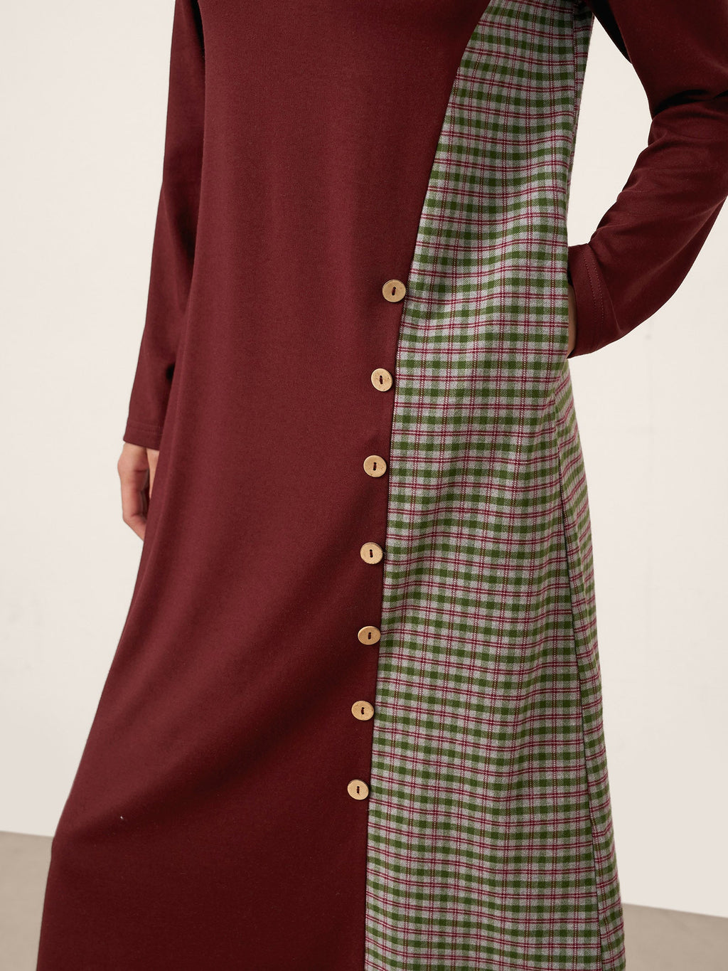 Wool Plaid Panel Midi Dress ALIA