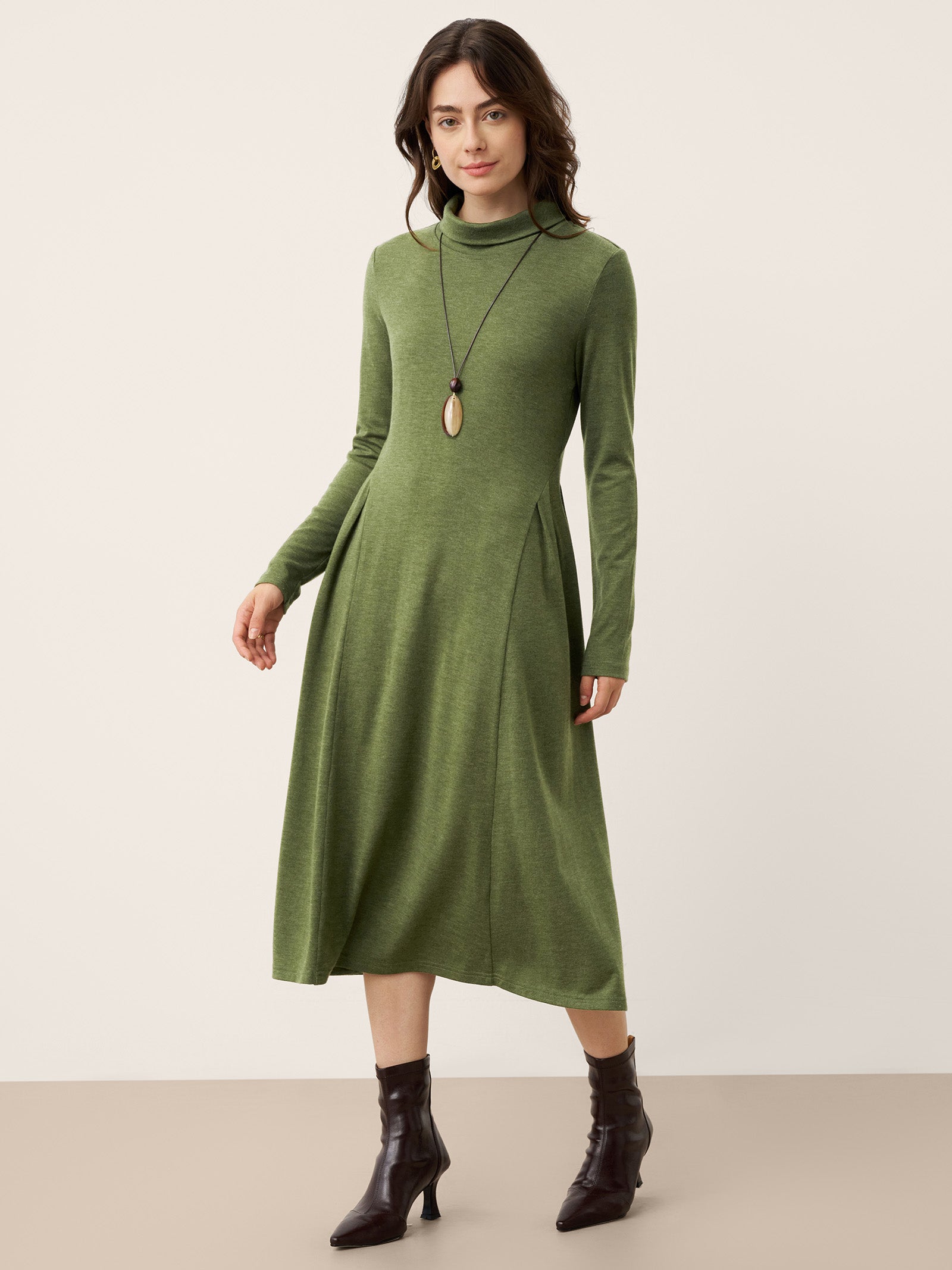 Wool Sculpted Pleats Turtleneck Maxi Dress BRIAR