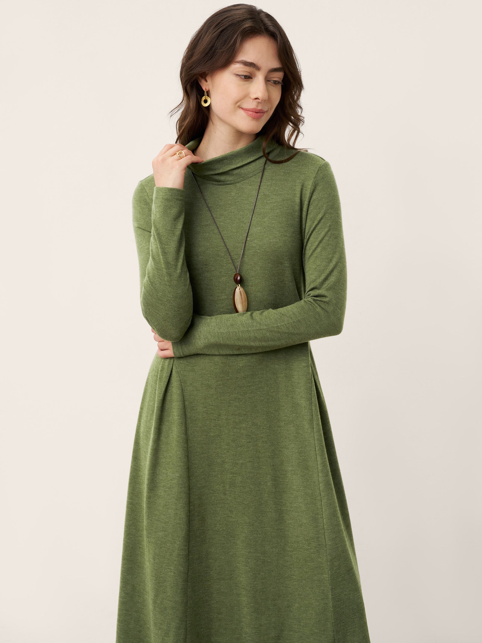 Wool Sculpted Pleats Turtleneck Maxi Dress BRIAR