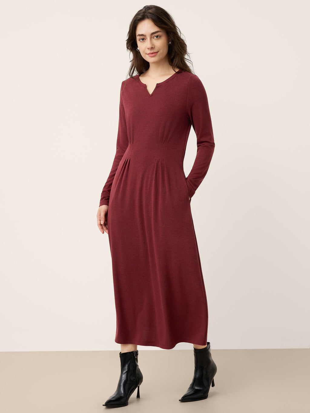 Wool Lyocell Sculpted Inverted Pleat Midi Dress DARIA