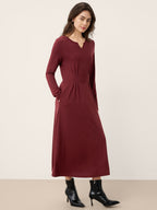Wool Lyocell Sculpted Inverted Pleat Midi Dress DARIA