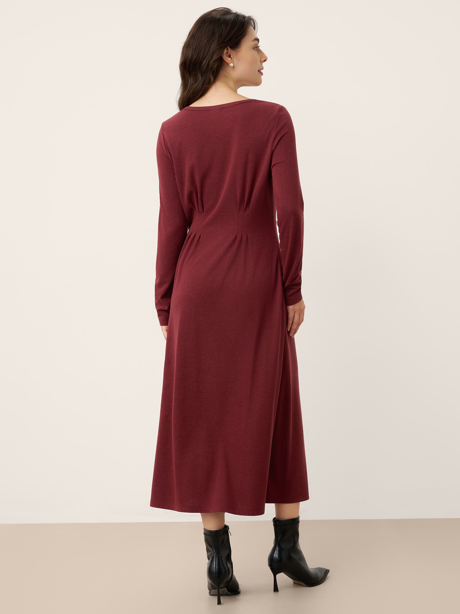 Wool Lyocell Sculpted Inverted Pleat Midi Dress DARIA