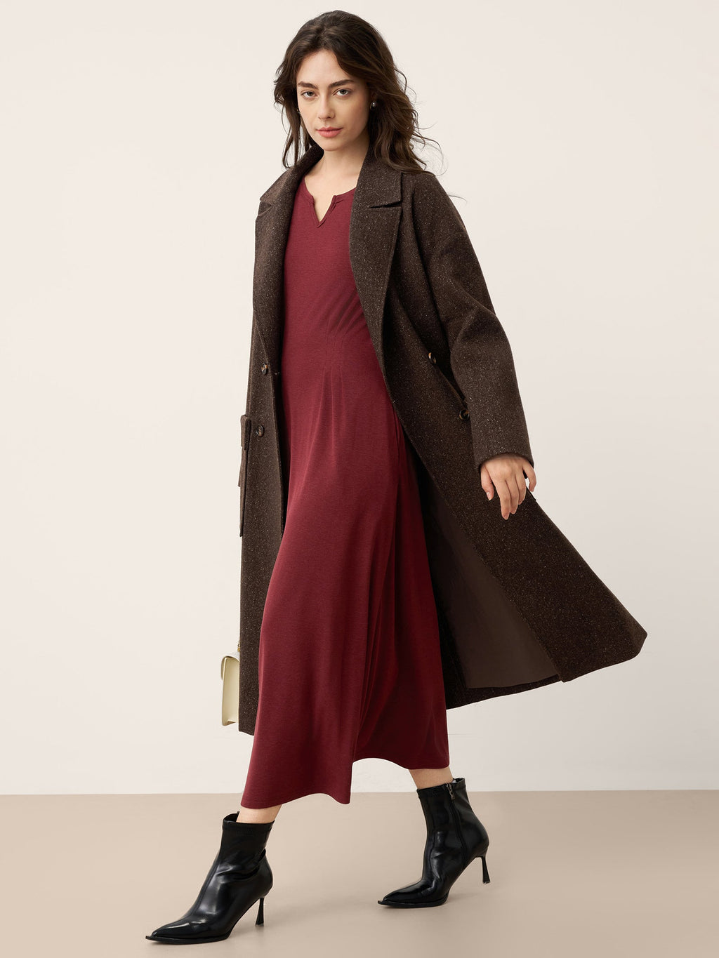 Wool Lyocell Sculpted Inverted Pleat Midi Dress DARIA