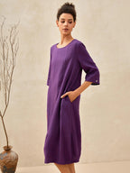 100% Linen Collarless Mid-Length Dress SOFIA