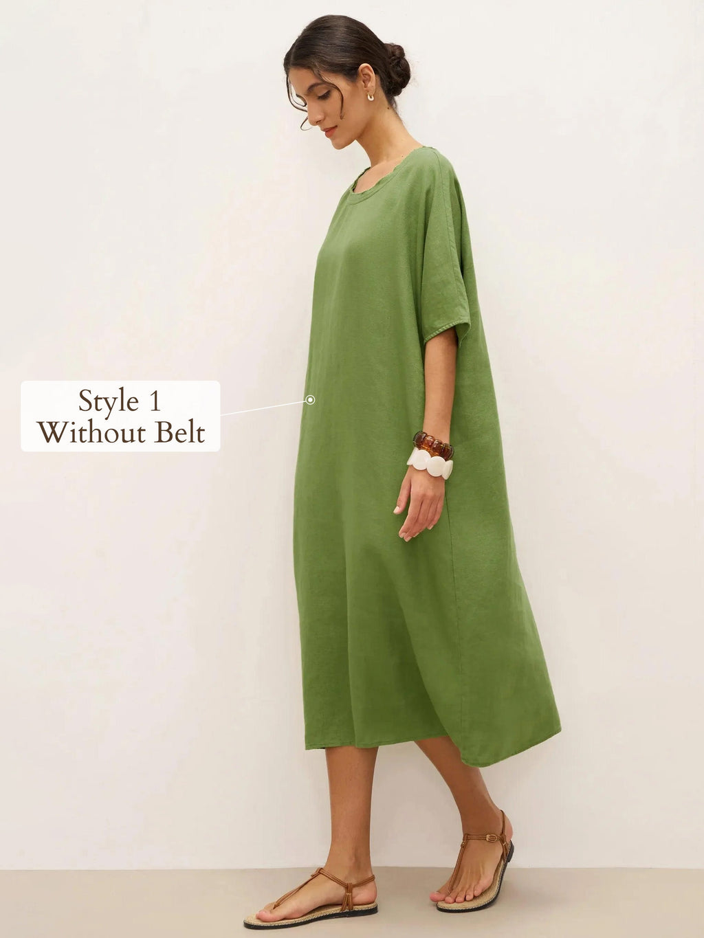 100% Linen Oversized O-Line Belted Midi Dress LORETTA—Multi-Way Wear