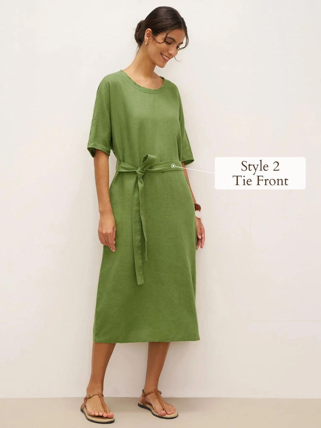 100% Linen Oversized O-Line Belted Midi Dress LORETTA—Multi-Way Wear