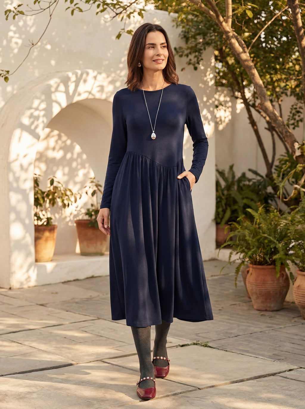 Wool Asymmetric Curved-Cut Maxi Dress CALLIE