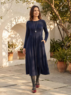 Wool Asymmetric Curved-Cut Maxi Dress CALLIE