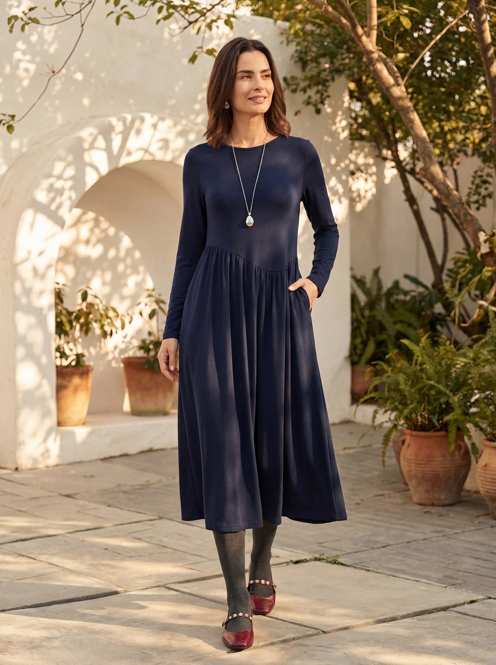 Wool Asymmetric Curved-Cut Maxi Dress CALLIE