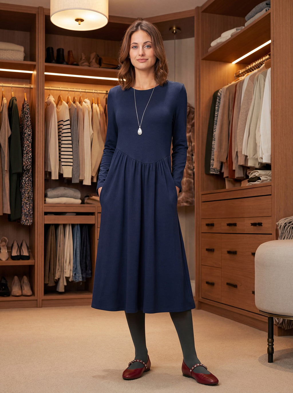 Wool Asymmetric Curved-Cut Maxi Dress CALLIE