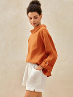 100% Linen Draped Neck Top HOLLIS